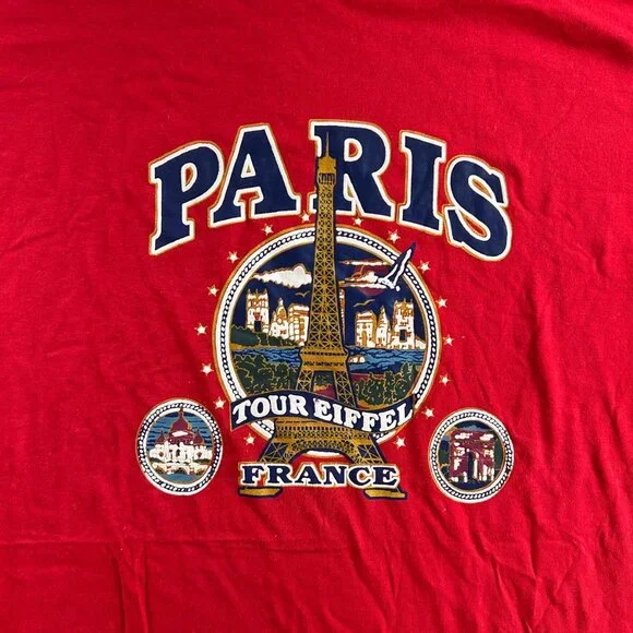 Ink Collection Shirt Male L Red Short Sleeve Paris Tour Eiffel France Cotton - Picture 3 of 6